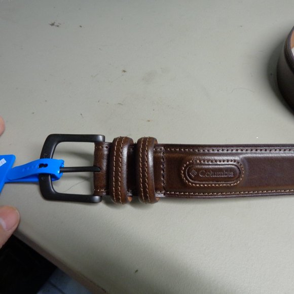 New Columbia brown leather double loop belt mens size 42 - Picture 3 of 7